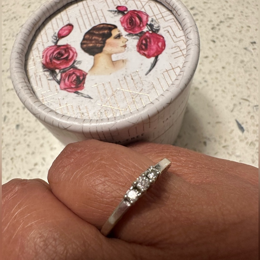 Small 3-stone diamond ring with white gold